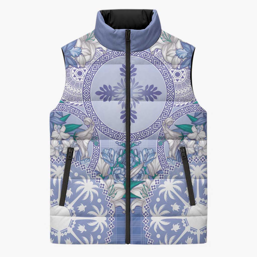 Hawaii Violet Palaka Sleeveless Puffer Jacket With Tapa Pattern Tropical Flowers LT05 Unisex Violet - Polynesian Pride