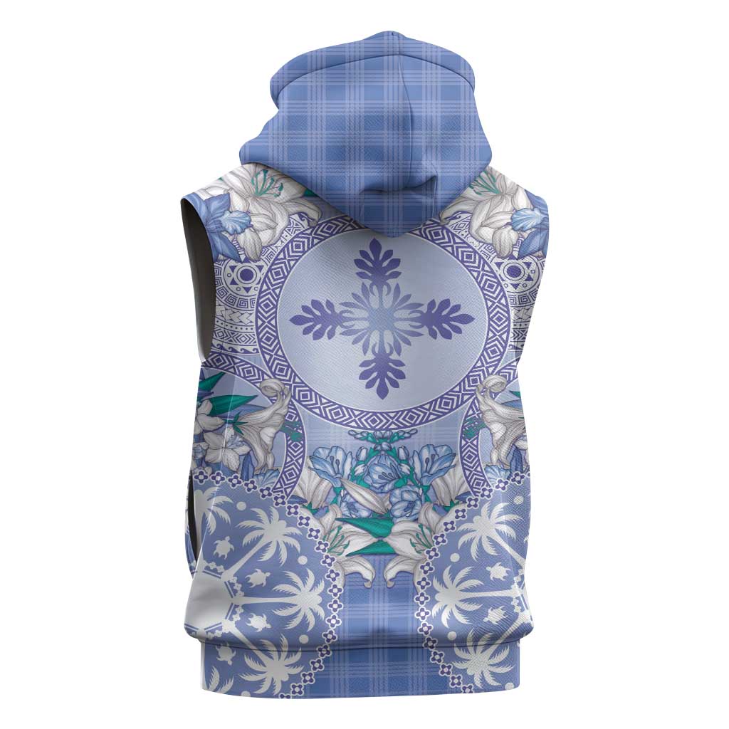 Hawaii Violet Palaka Sleeveless Zip Hoodie With Tapa Pattern Tropical Flowers - Polynesian Pride