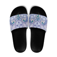 Hawaii Violet Palaka Slide Sandals With Tapa Pattern Tropical Flowers - Polynesian Pride