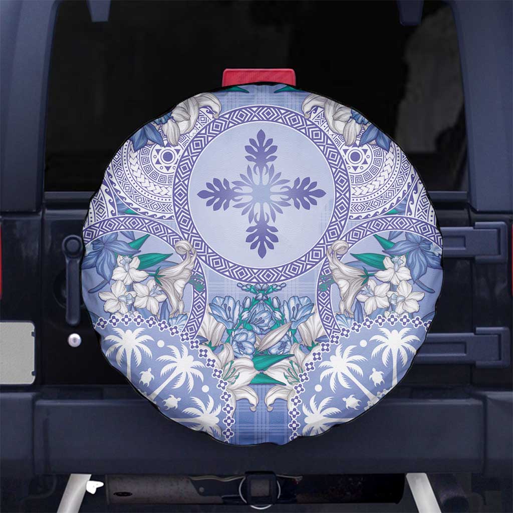 Hawaii Violet Palaka Spare Tire Cover With Tapa Pattern Tropical Flowers - Polynesian Pride