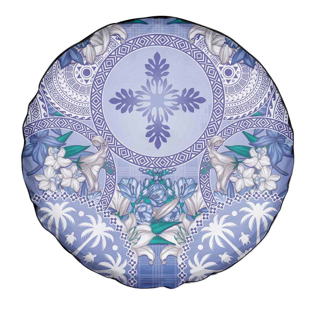 Hawaii Violet Palaka Spare Tire Cover With Tapa Pattern Tropical Flowers - Polynesian Pride