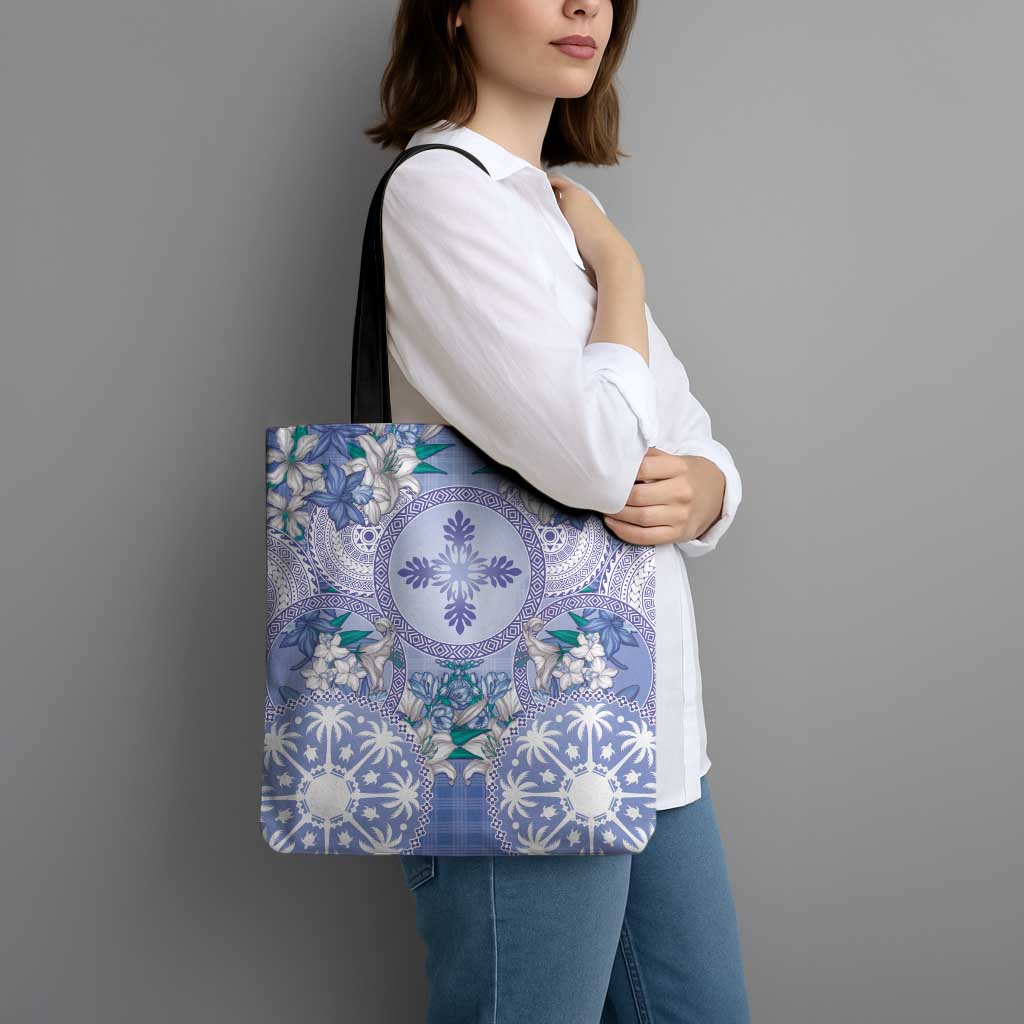 Hawaii Violet Palaka Tote Bag With Tapa Pattern Tropical Flowers - Polynesian Pride