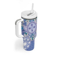 Hawaii Violet Palaka Tumbler With Handle With Tapa Pattern Tropical Flowers - Polynesian Pride