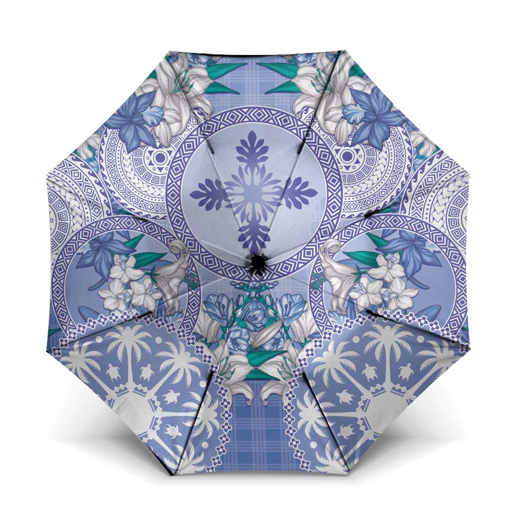 Hawaii Violet Palaka Umbrella With Tapa Pattern Tropical Flowers - Polynesian Pride