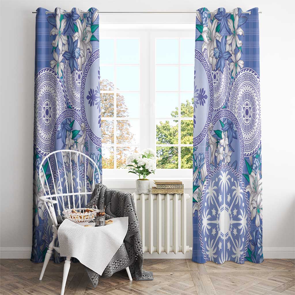 Hawaii Violet Palaka Window Curtain With Tapa Pattern Tropical Flowers - Polynesian Pride