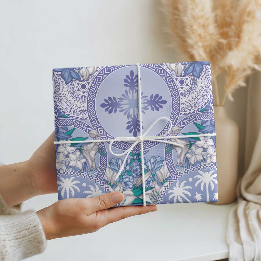 Hawaii Violet Palaka Wrapping Paper With Tapa Pattern Tropical Flowers LT05 - Polynesian Pride