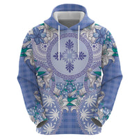 Hawaii Violet Palaka Zip Hoodie With Tapa Pattern Tropical Flowers - Polynesian Pride