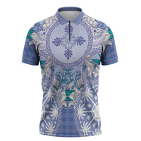 Hawaii Violet Palaka Zipper Polo Shirt With Tapa Pattern Tropical Flowers LT05 Violet - Polynesian Pride
