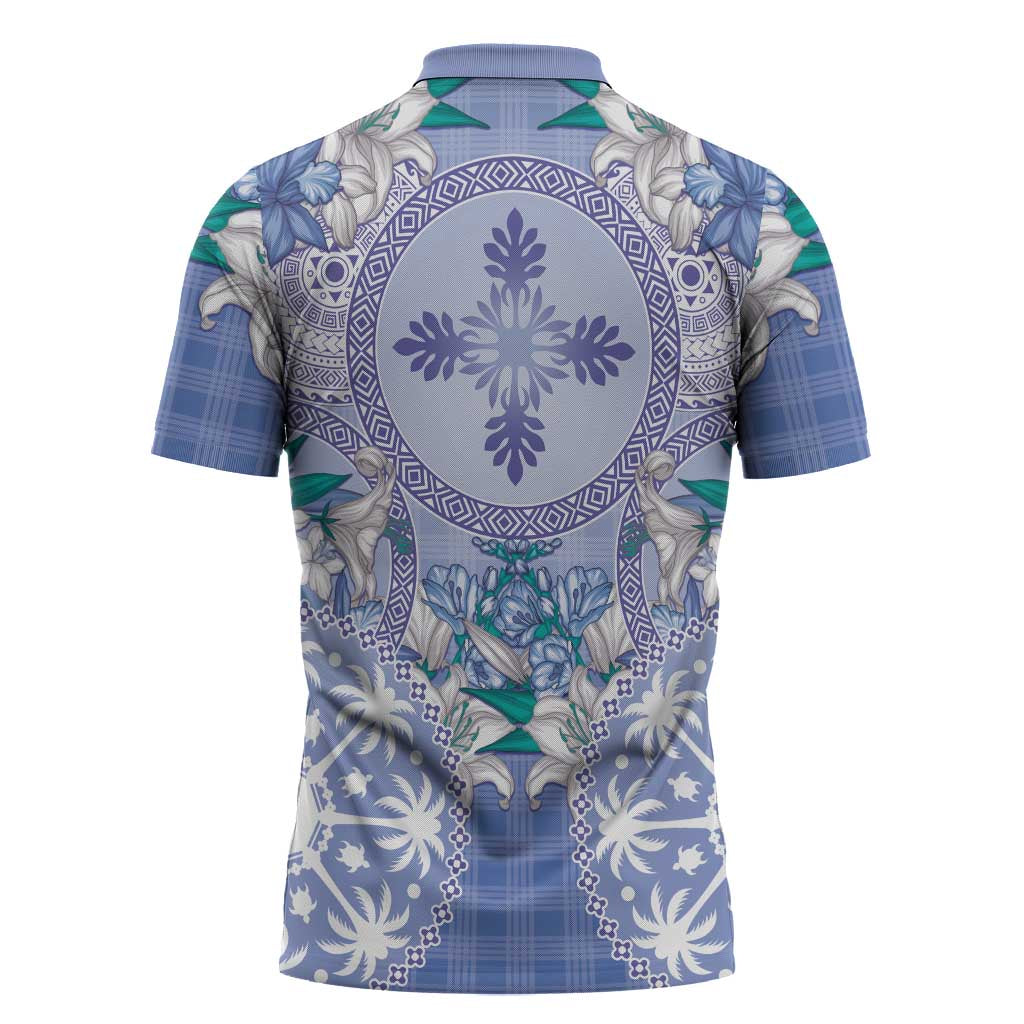Hawaii Violet Palaka Zipper Polo Shirt With Tapa Pattern Tropical Flowers LT05 - Polynesian Pride