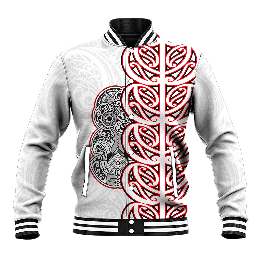 Aotearoa New Zealand Baseball Jacket Maori Marae Pattern Tiki LT05 Unisex White - Polynesian Pride