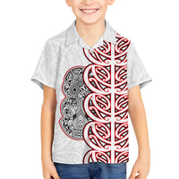 Aotearoa New Zealand Family Matching Off Shoulder Long Sleeve Dress and Hawaiian Shirt Maori Marae Pattern Tiki LT05 Son's Shirt White - Polynesian Pride
