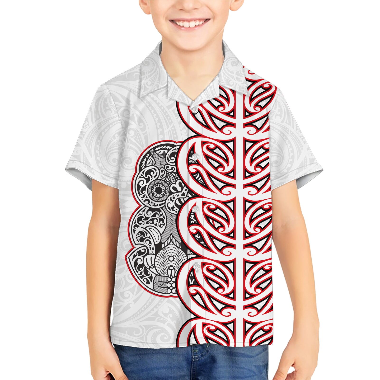 Aotearoa New Zealand Kid Hawaiian Shirt Maori Marae Pattern Tiki LT05 Kid White - Polynesian Pride