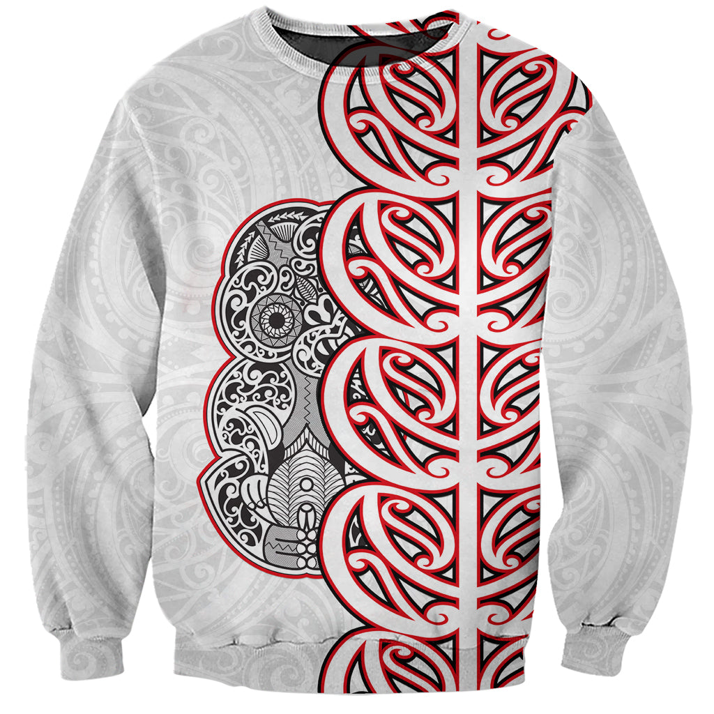 Aotearoa New Zealand Sweatshirt Maori Marae Pattern Tiki LT05 Unisex White - Polynesian Pride