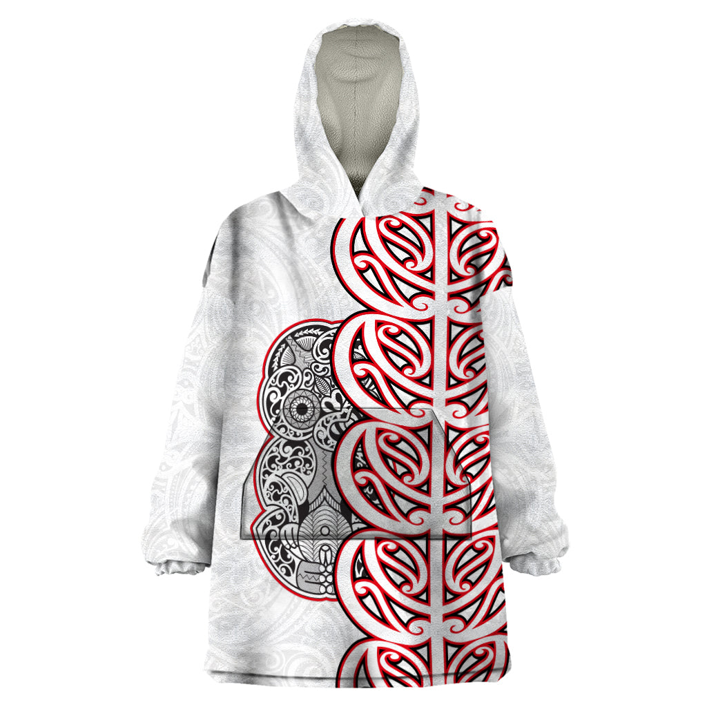 Aotearoa New Zealand Wearable Blanket Hoodie Maori Marae Pattern Tiki LT05 One Size White - Polynesian Pride