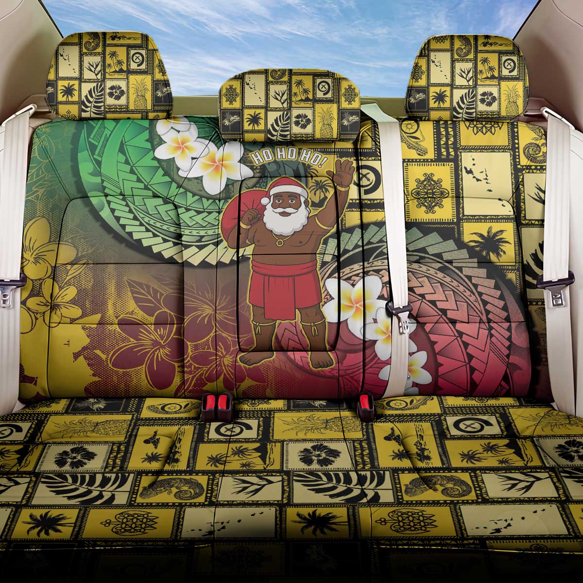 Vanuatu Christmas Back Car Seat Cover Ni-Van Santa Retro Style - Polynesian Pride