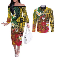 Vanuatu Christmas Couples Matching Off The Shoulder Long Sleeve Dress and Long Sleeve Button Shirt Ni-Van Santa Retro Style - Polynesian Pride