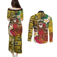 Vanuatu Christmas Couples Matching Puletasi and Long Sleeve Button Shirt Ni-Van Santa Retro Style - Polynesian Pride