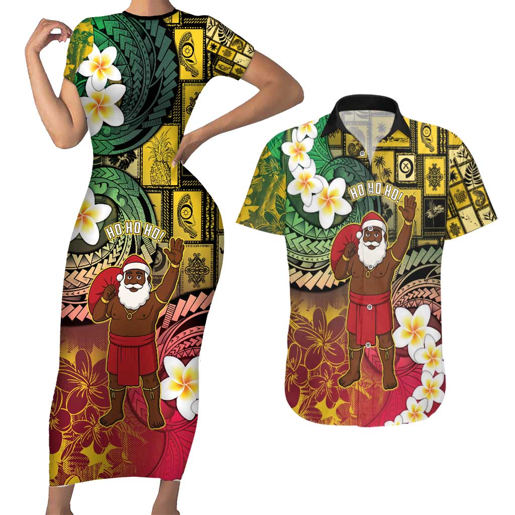 Vanuatu Christmas Couples Matching Short Sleeve Bodycon Dress and Hawaiian Shirt Ni-Van Santa Retro Style - Polynesian Pride