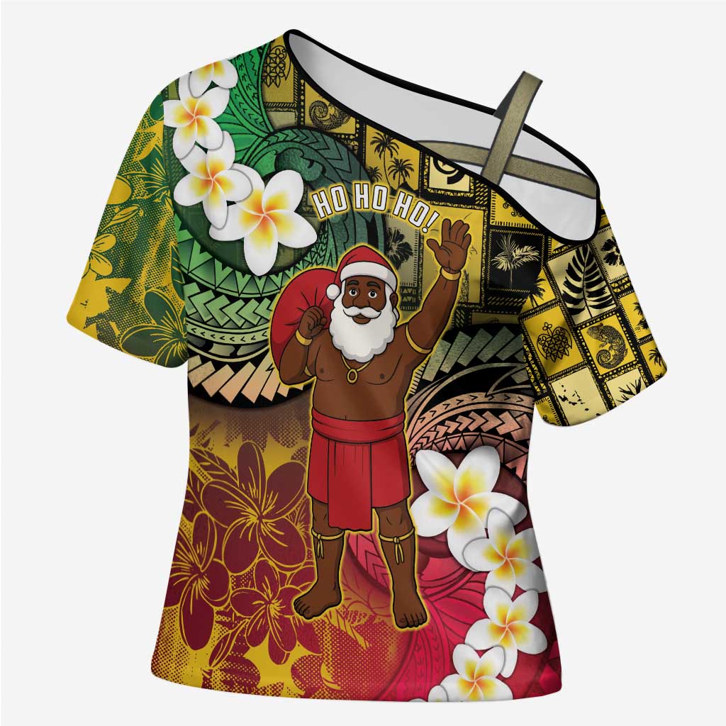 Vanuatu Christmas Cross Shoulder Shirt Ni-Van Santa Retro Style - Polynesian Pride
