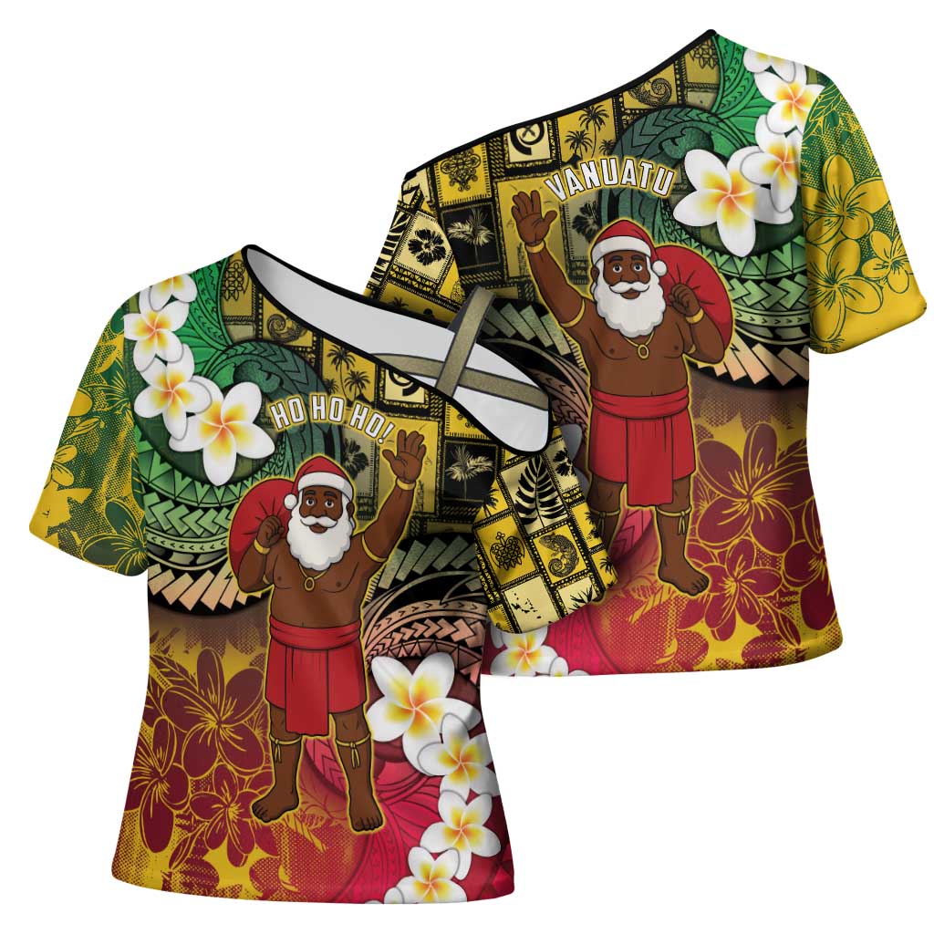 Vanuatu Christmas Cross Shoulder Shirt Ni-Van Santa Retro Style - Polynesian Pride