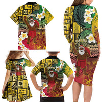 Vanuatu Christmas Family Matching Long Sleeve Bodycon Dress and Hawaiian Shirt Ni-Van Santa Retro Style - Polynesian Pride