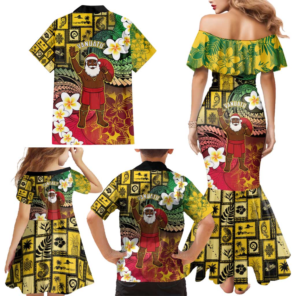 Vanuatu Christmas Family Matching Mermaid Dress and Hawaiian Shirt Ni-Van Santa Retro Style - Polynesian Pride
