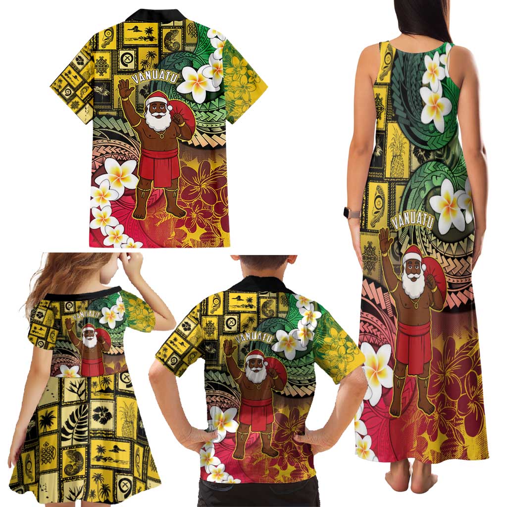 Vanuatu Christmas Family Matching Tank Maxi Dress and Hawaiian Shirt Ni-Van Santa Retro Style - Polynesian Pride