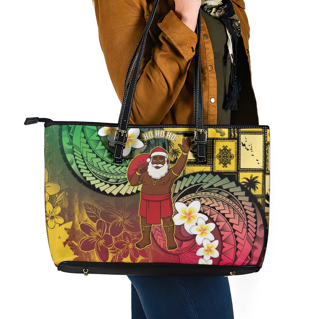 Vanuatu Christmas Leather Tote Bag Ni-Van Santa Retro Style - Polynesian Pride