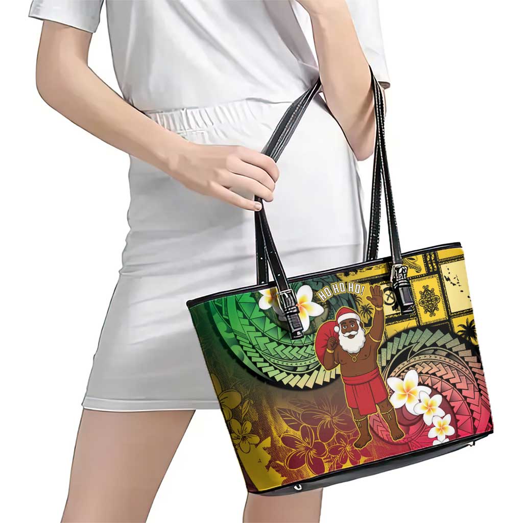 Vanuatu Christmas Leather Tote Bag Ni-Van Santa Retro Style - Polynesian Pride