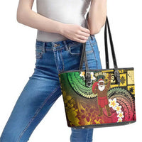 Vanuatu Christmas Leather Tote Bag Ni-Van Santa Retro Style - Polynesian Pride