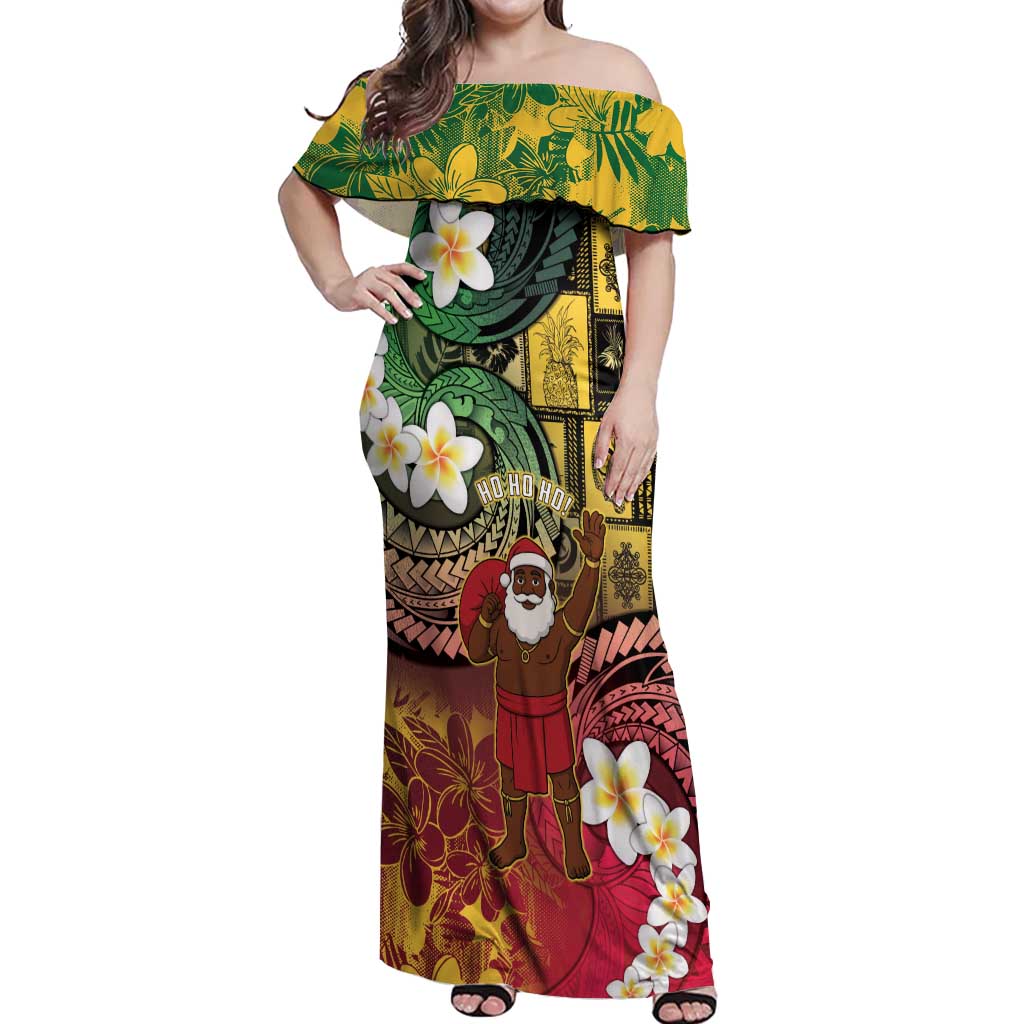 Vanuatu Christmas Off Shoulder Maxi Dress Ni-Van Santa Retro Style LT05 Women Colorful - Polynesian Pride
