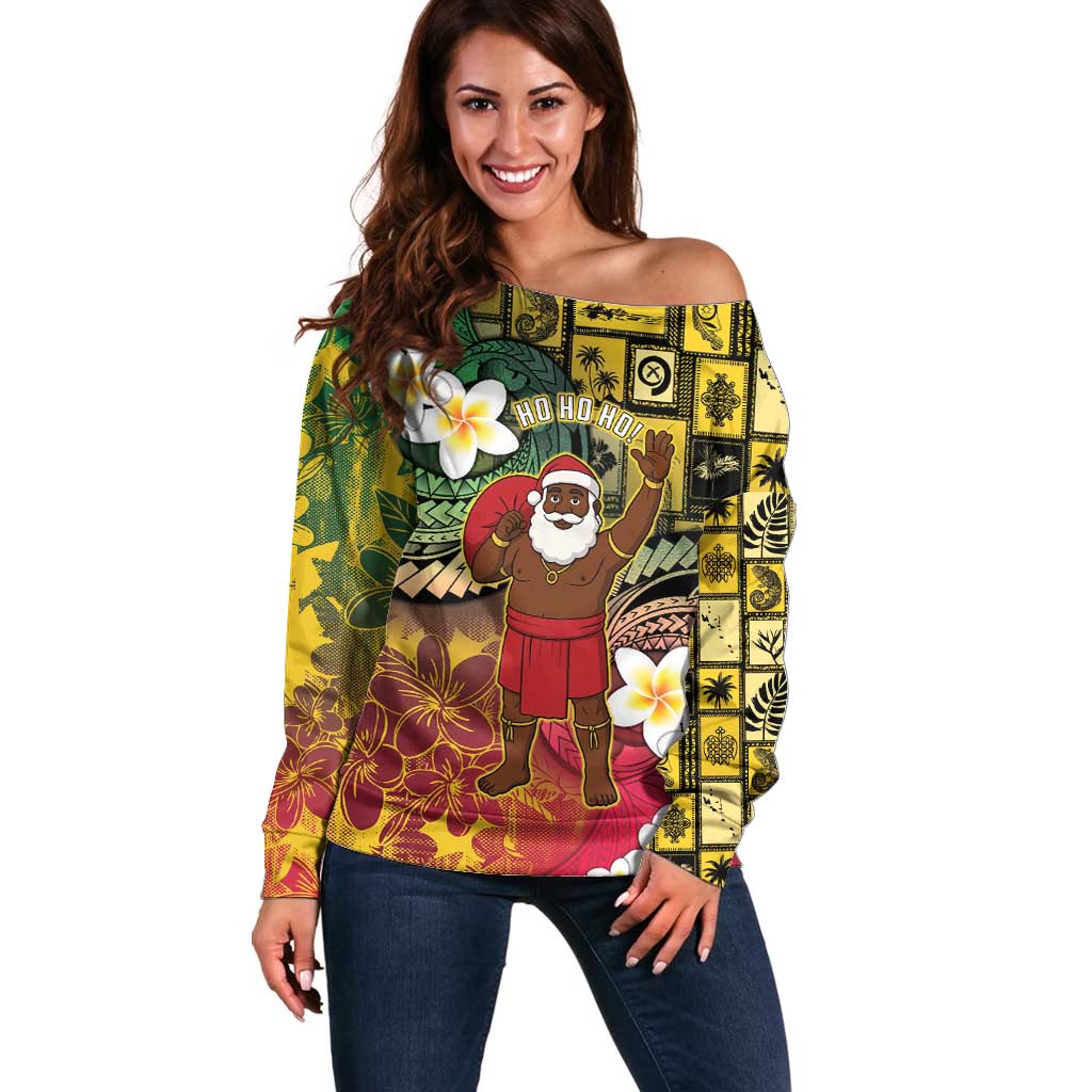 Vanuatu Christmas Off Shoulder Sweater Ni-Van Santa Retro Style - Polynesian Pride