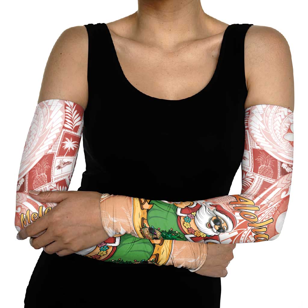 Hawaii Mele Kalikimaka Arm Sleeves Hula Santa Retro Style Red - Polynesian Pride