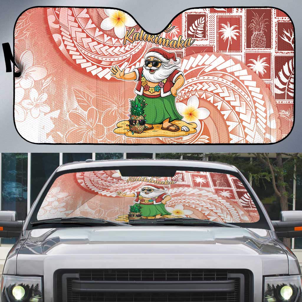 Hawaii Mele Kalikimaka Auto Sun Shade Hula Santa Retro Style Red - Polynesian Pride