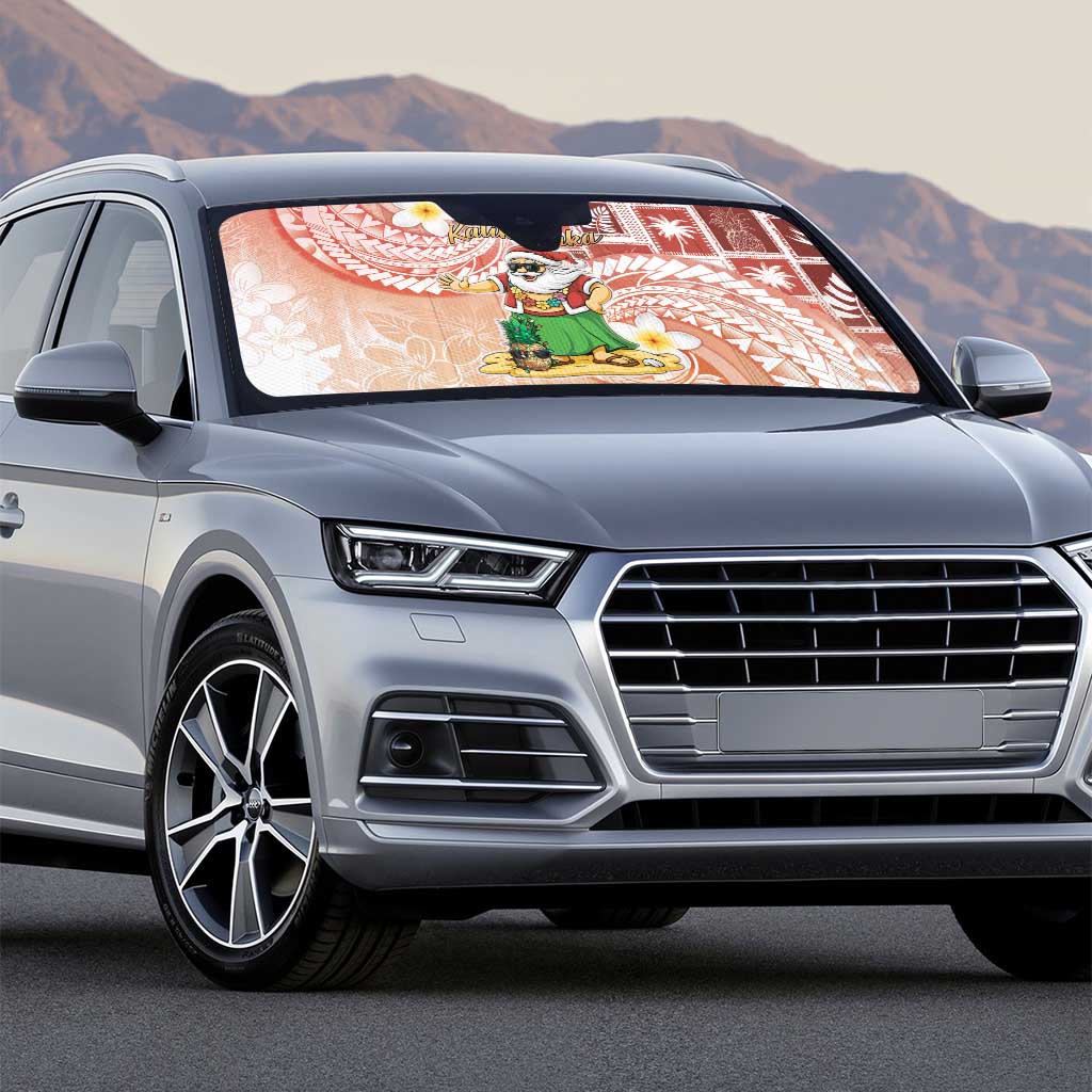 Hawaii Mele Kalikimaka Auto Sun Shade Hula Santa Retro Style Red - Polynesian Pride