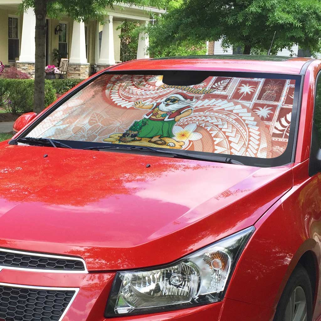 Hawaii Mele Kalikimaka Auto Sun Shade Hula Santa Retro Style Red - Polynesian Pride