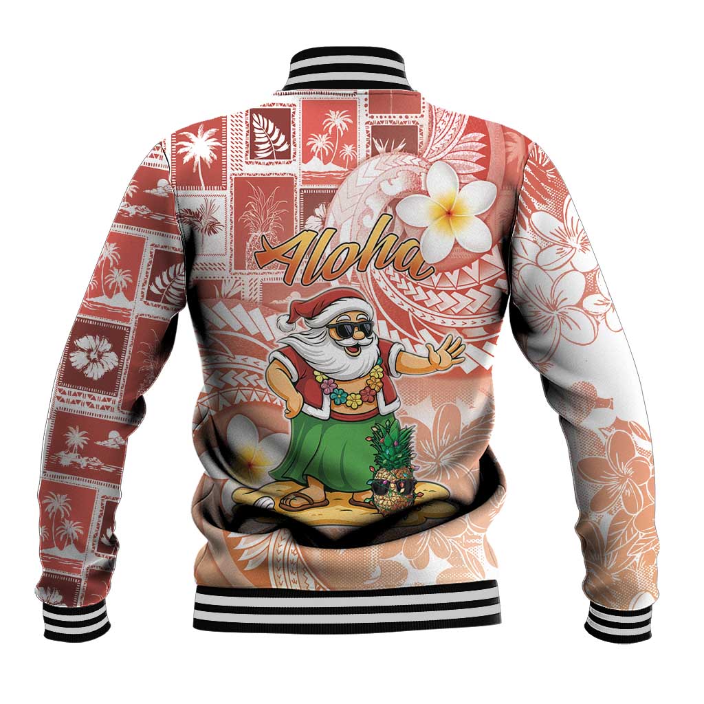Hawaii Mele Kalikimaka Baseball Jacket Hula Santa Retro Style Red - Polynesian Pride