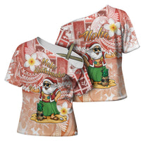 Hawaii Mele Kalikimaka Cross Shoulder Shirt Hula Santa Retro Style Red - Polynesian Pride