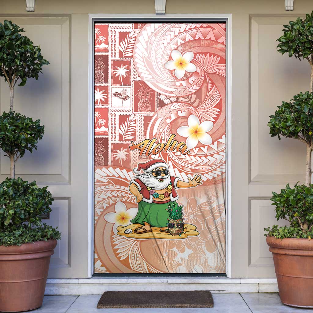 Hawaii Mele Kalikimaka Door Cover Hula Santa Retro Style Red - Polynesian Pride