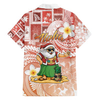 Hawaii Mele Kalikimaka Family Matching Off The Shoulder Long Sleeve Dress and Hawaiian Shirt Hula Santa Retro Style Red - Polynesian Pride