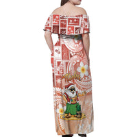 Hawaii Mele Kalikimaka Family Matching Off Shoulder Maxi Dress and Hawaiian Shirt Hula Santa Retro Style Red - Polynesian Pride