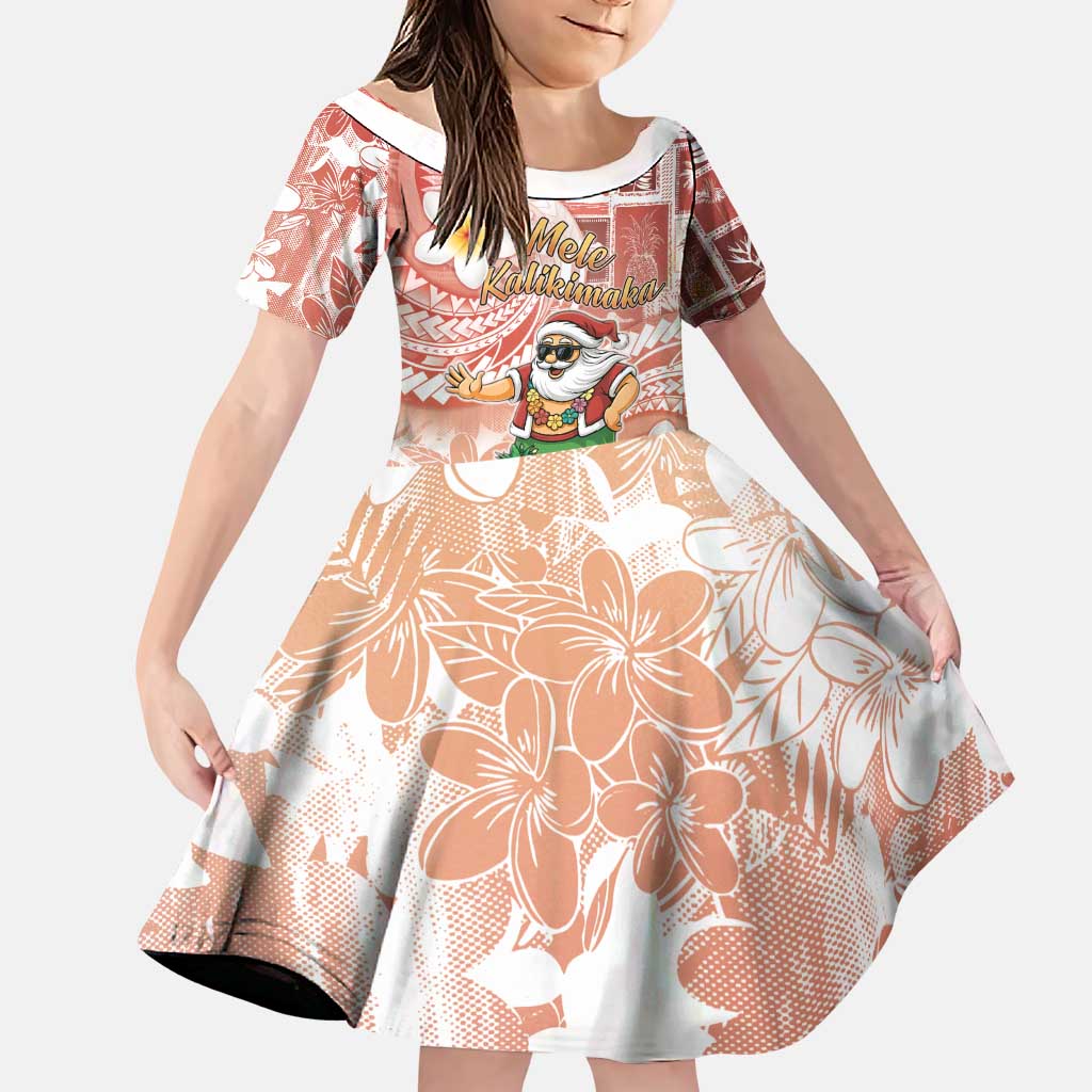 Hawaii Mele Kalikimaka Family Matching Puletasi and Hawaiian Shirt Hula Santa Retro Style Red LT05 Daughter's Dress Red - Polynesian Pride