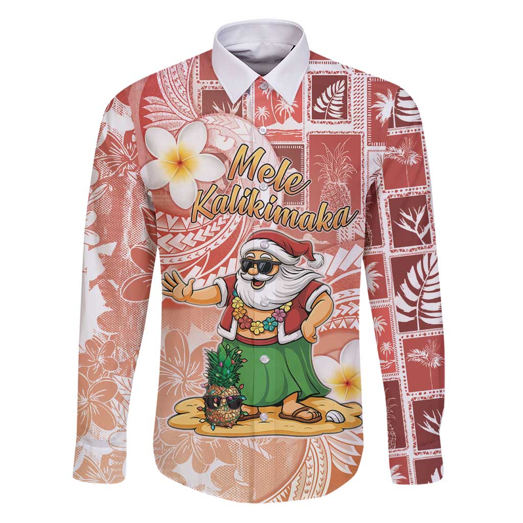 Hawaii Mele Kalikimaka Family Matching Puletasi and Hawaiian Shirt Hula Santa Retro Style Red LT05 Dad's Shirt - Long Sleeve Red - Polynesian Pride