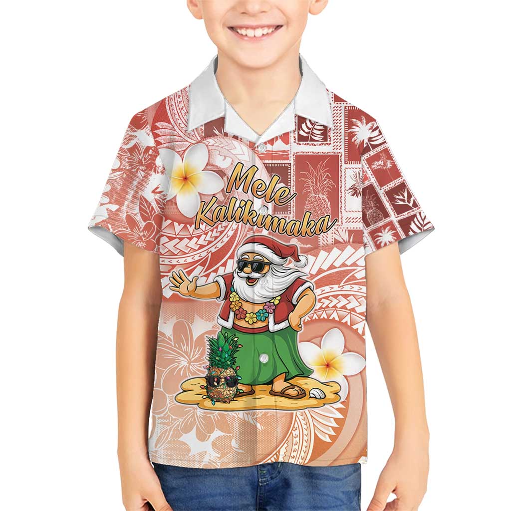 Hawaii Mele Kalikimaka Family Matching Puletasi and Hawaiian Shirt Hula Santa Retro Style Red LT05 Son's Shirt Red - Polynesian Pride