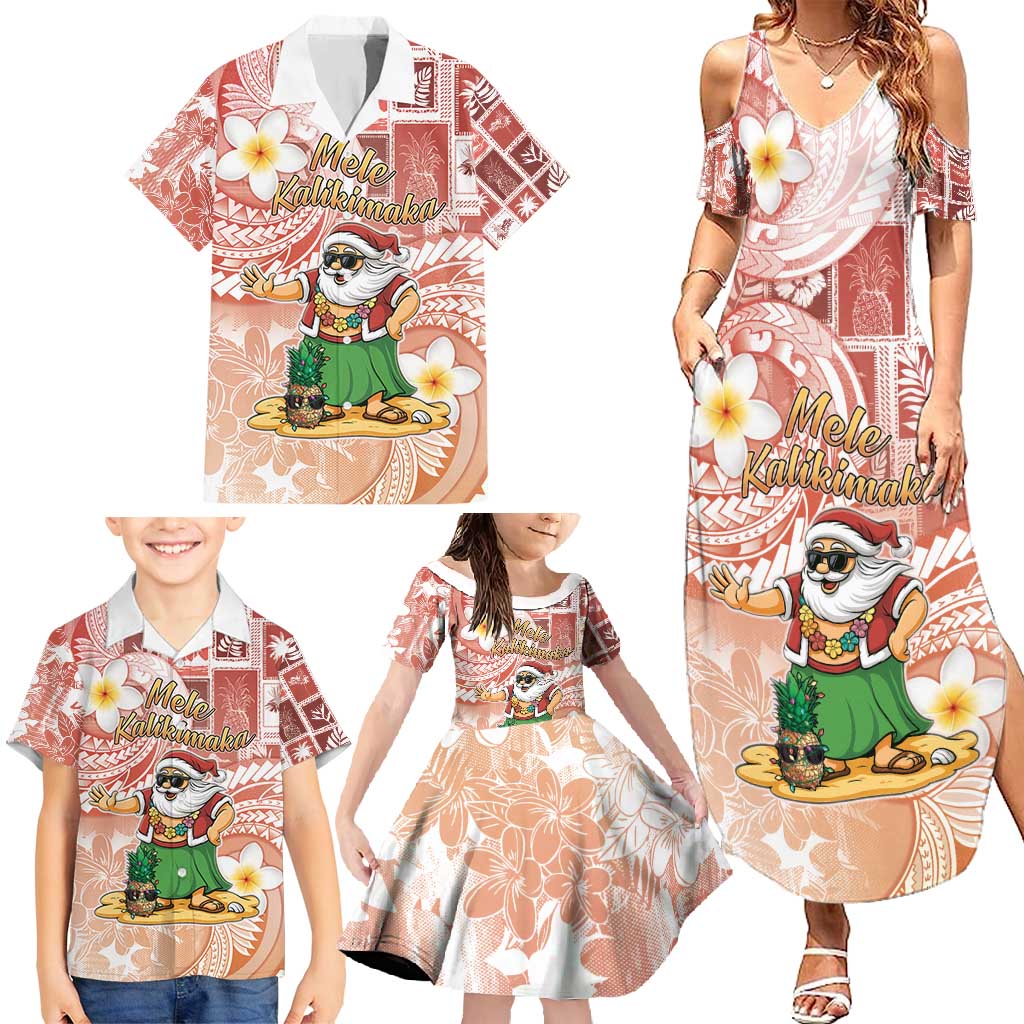 Hawaii Mele Kalikimaka Family Matching Summer Maxi Dress and Hawaiian Shirt Hula Santa Retro Style Red - Polynesian Pride