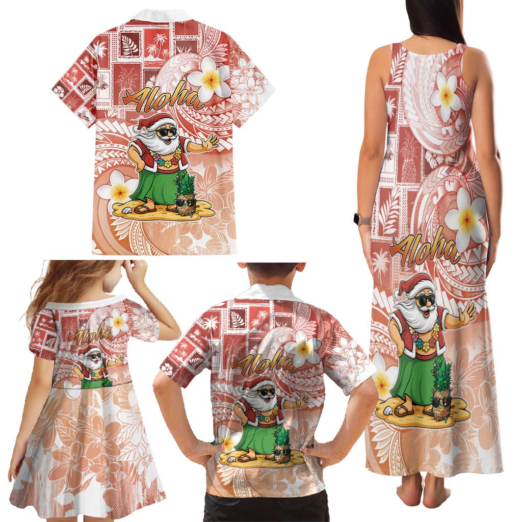 Hawaii Mele Kalikimaka Family Matching Tank Maxi Dress and Hawaiian Shirt Hula Santa Retro Style Red - Polynesian Pride