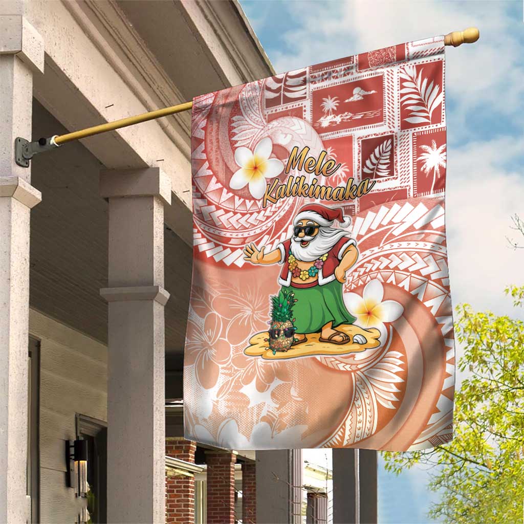 Hawaii Mele Kalikimaka Garden Flag Hula Santa Retro Style Red - Polynesian Pride