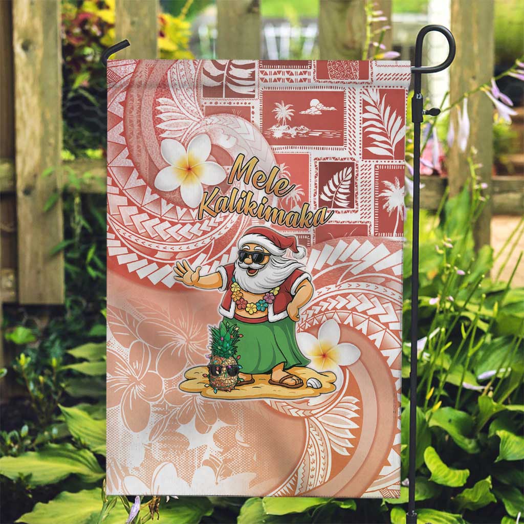 Hawaii Mele Kalikimaka Garden Flag Hula Santa Retro Style Red - Polynesian Pride