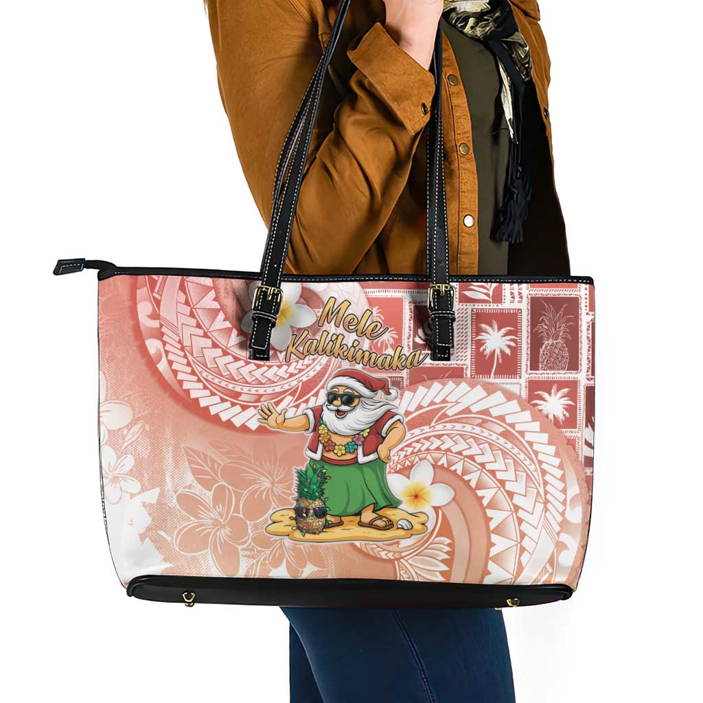Hawaii Mele Kalikimaka Leather Tote Bag Hula Santa Retro Style Red - Polynesian Pride