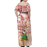 Hawaii Mele Kalikimaka Off Shoulder Maxi Dress Hula Santa Retro Style Red - Polynesian Pride